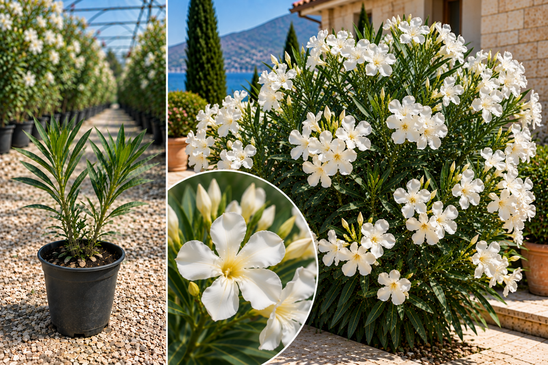 Leandru Alb Pur Mont Blanc (Nerium Oleander) - Ghiveci 10-20 cm
